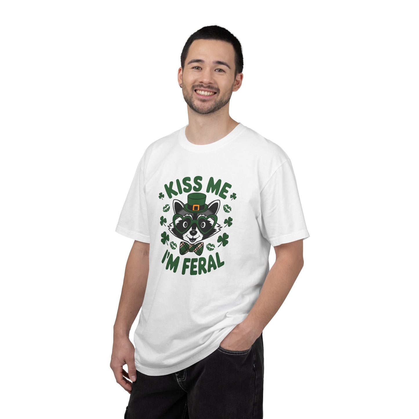 Kiss Me I'm Feral T-Shirt — Funny St. Patrick’s Day Raccoon Tee