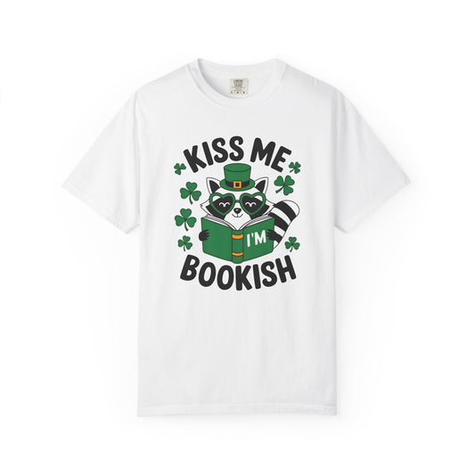 Kiss Me I'm Bookish T-Shirt — St. Patrick’s Day Raccoon Reading Tee