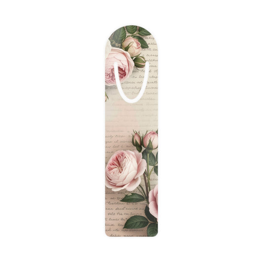 Floral Vintage Rose Bookmark — Elegant Metal Bookmarker with Script Reading Clip
