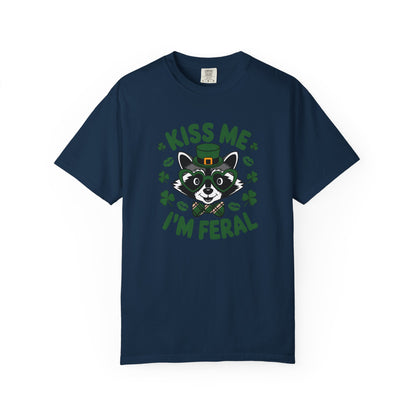 Kiss Me I'm Feral T-Shirt — Funny St. Patrick’s Day Raccoon Tee