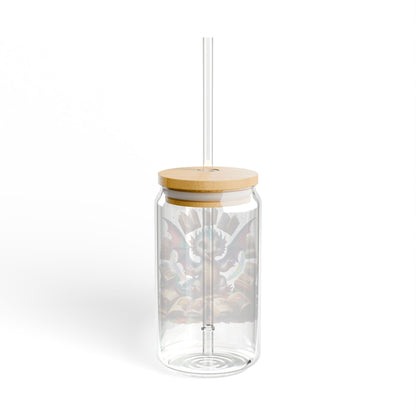 16oz Glass Sipper Tumbler — Book Dragon Design (Eco Bamboo Lid & Straw)