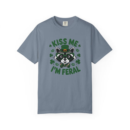 Kiss Me I'm Feral T-Shirt — Funny St. Patrick’s Day Raccoon Tee