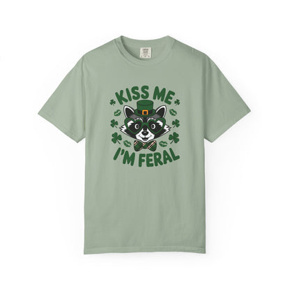 Kiss Me I'm Feral T-Shirt — Funny St. Patrick’s Day Raccoon Tee