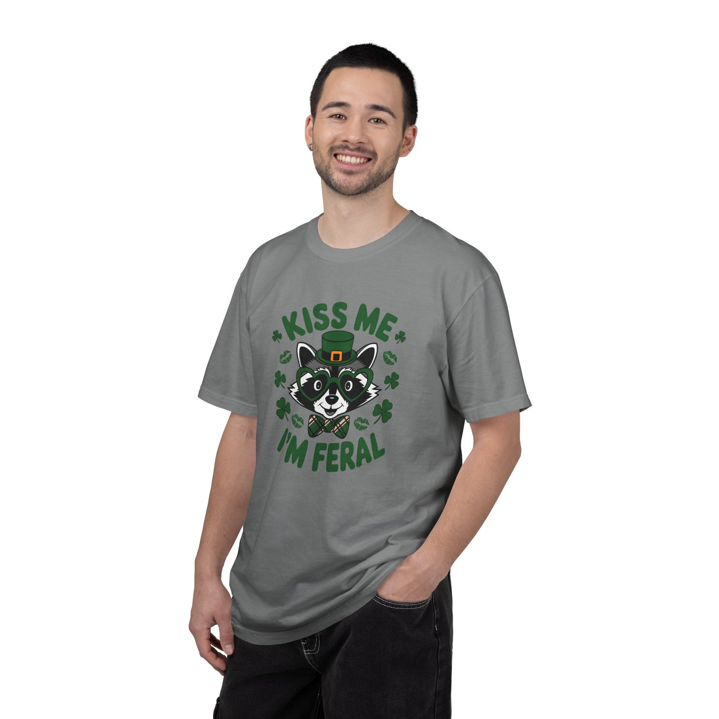Kiss Me I'm Feral T-Shirt — Funny St. Patrick’s Day Raccoon Tee