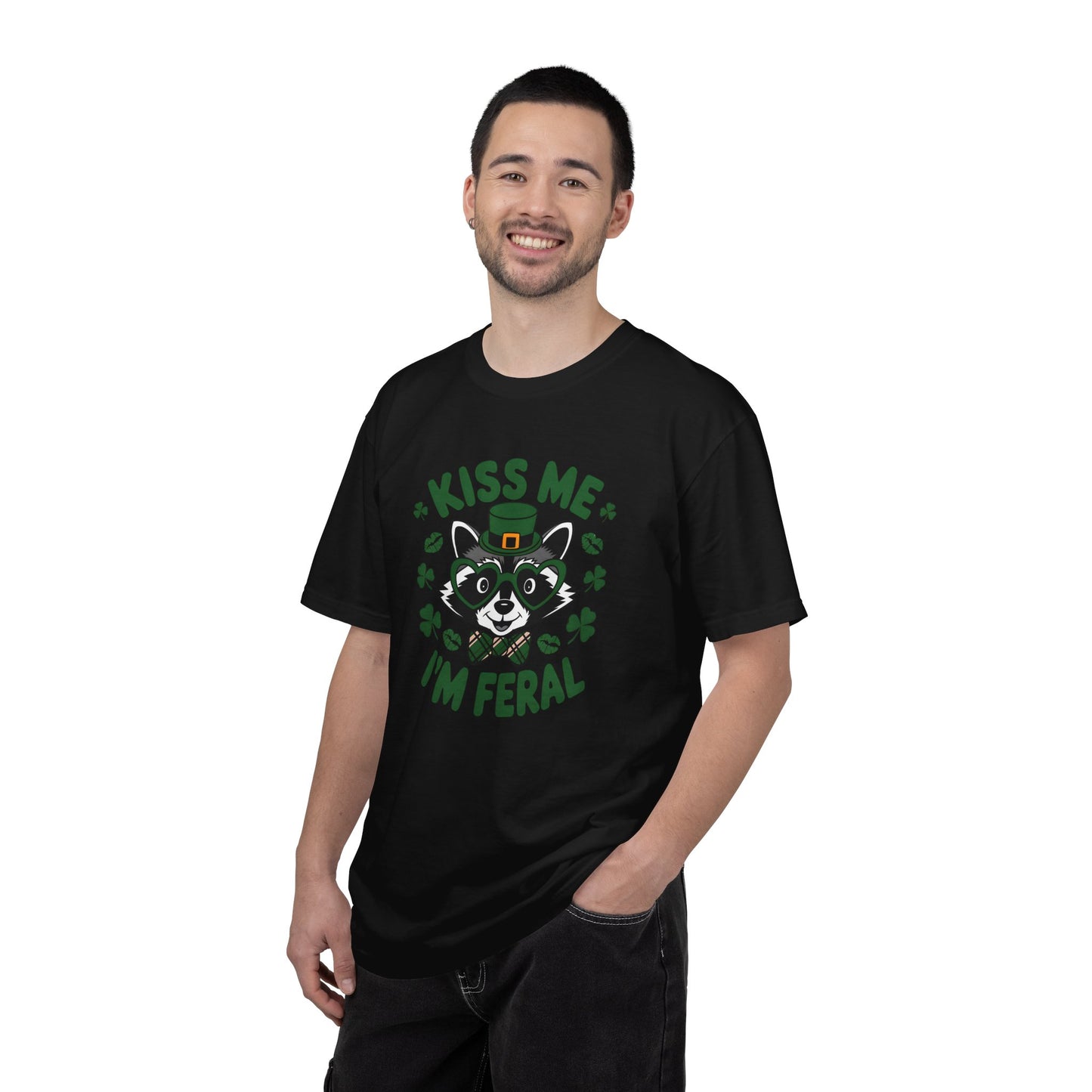 Kiss Me I'm Feral T-Shirt — Funny St. Patrick’s Day Raccoon Tee