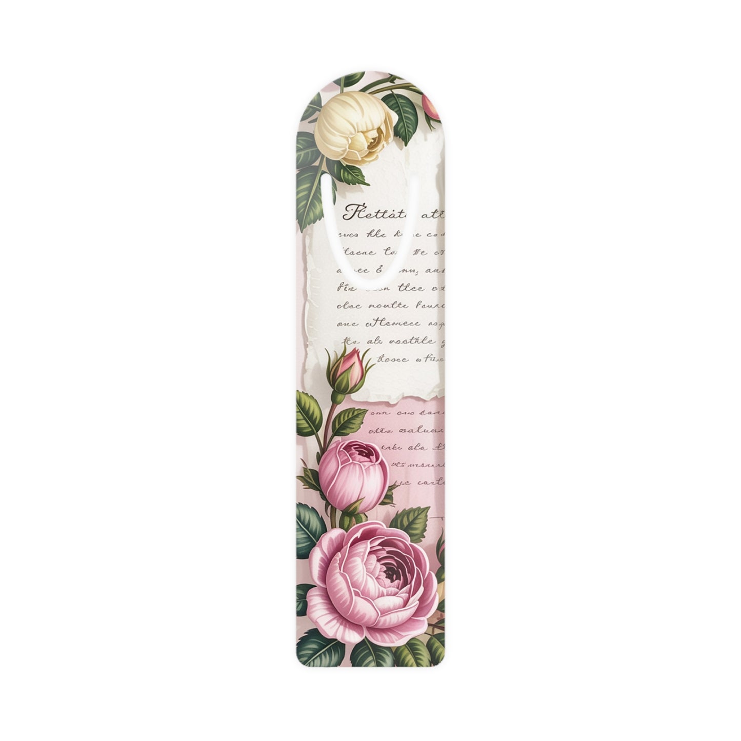 Floral Vintage Rose Bookmark – Elegant Garden Script Reading Clip
