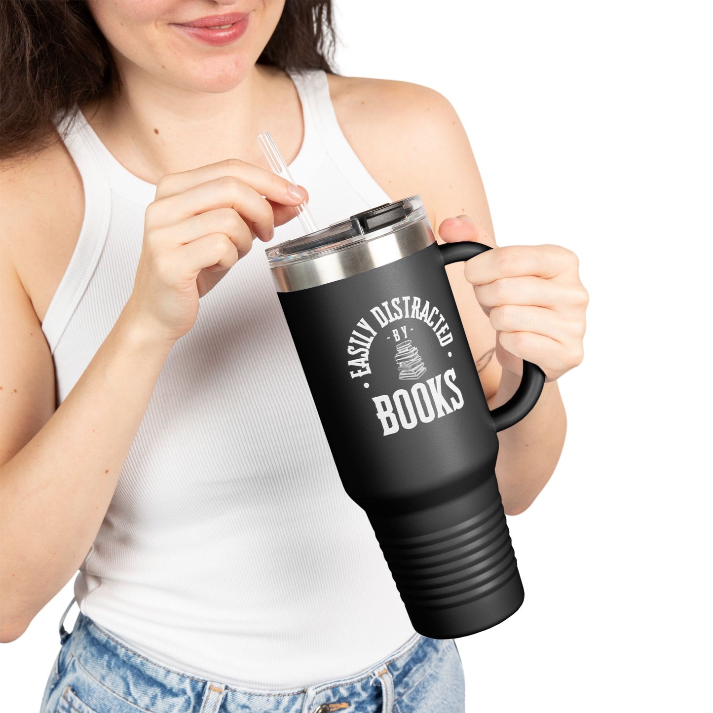 Easily Distracted By Books 40oz Insulated Travel Mug