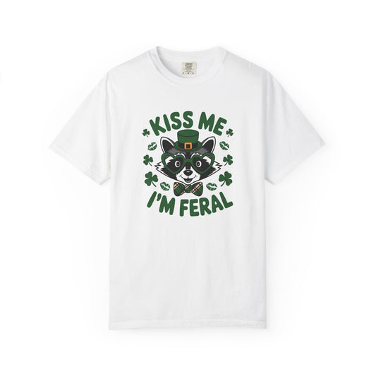Kiss Me I'm Feral T-Shirt — Funny St. Patrick’s Day Raccoon Tee
