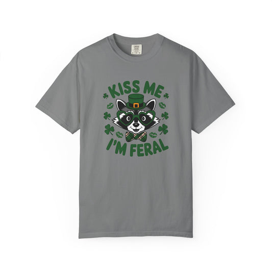 Kiss Me I'm Feral T-Shirt — Funny St. Patrick’s Day Raccoon Tee